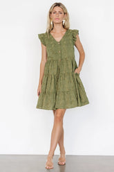 Kayla Button Up Short Dress | Olive